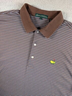 Augusta National Masters Polo Mens L Brown Stripe Golf Shirt